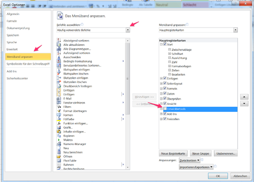 Dialogfeld "Excel Optionen": Die Registerkarte "Entwicklertools" in MS Excel aktivieren.